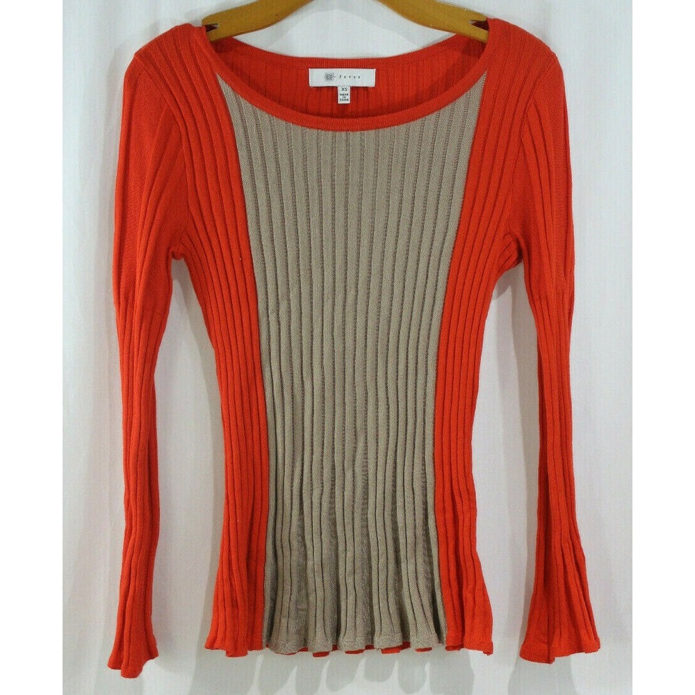NWT Fever Womens Orange Tan Ribbed Long Sleeve Top XL